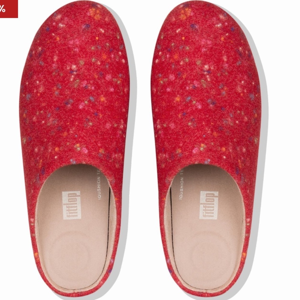 Fitflop CHRISSIE Women’s Speckle Felt Slippers in Red size 7
